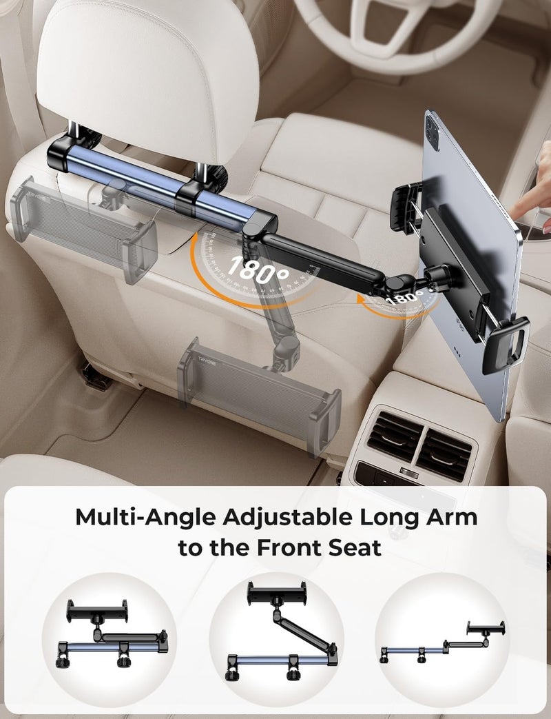 Tryone حامل جهاز لوحي لمساند الرأس لملحقات السيارة : [ذراع طويلة 18.11 بوصة] حامل جهاز لوحي ثلاثي الأبعاد لمقاعد السيارة للأطفال في رحلات الطريق متوافق مع آيباد وسويتش والهواتف الذكية والأجهزة اللوحية أو غيرها من الأجهزة من 4.7-13 بوصة - Image 5